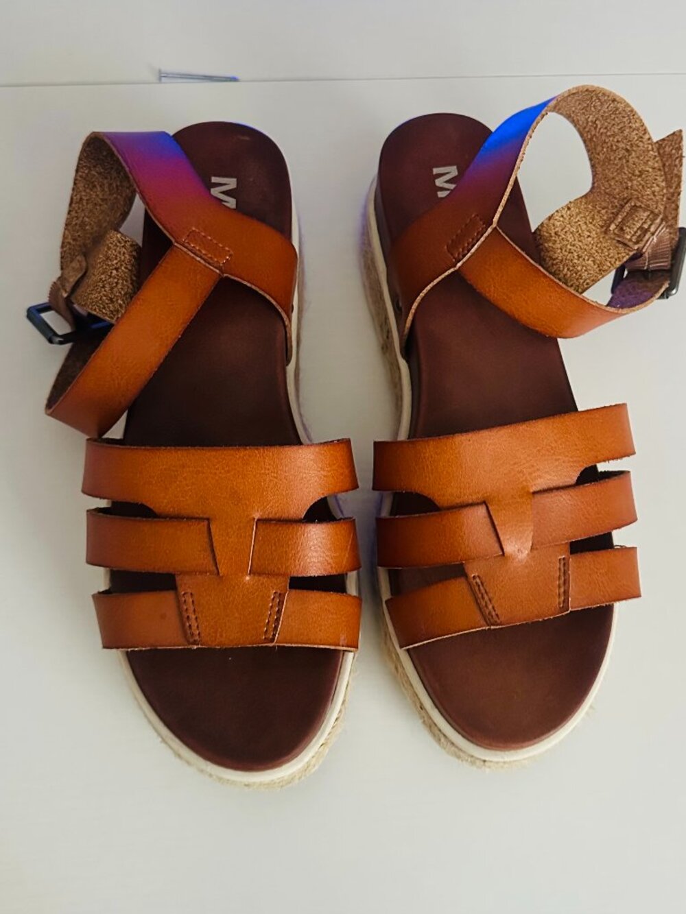 MIA Cognac Brown Strappy Platform Womens 8.5